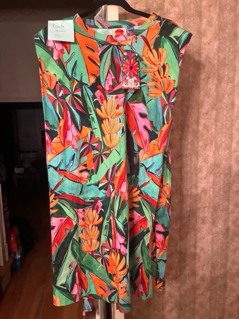 FARM Rio Tropical Leaf & Floral Midi Dress in Green, Orange, Pink